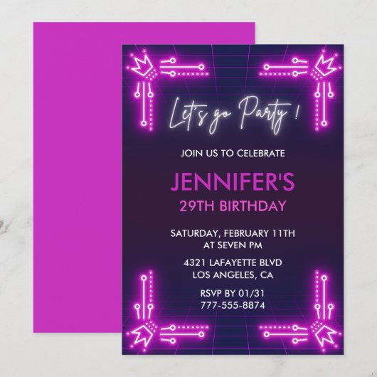 Einfache Einladungen zum 29. Geburtstag Girl Pink  (Vorne/Hinten)