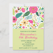 Einfache Einladungen zum 4. Geburtstag Blumenfarbe (Vorderseite)