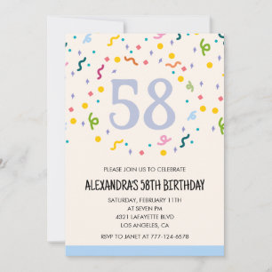Einfache Einladungen zum 58. Geburtstag Confetti M