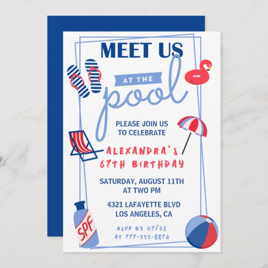 Einfache Einladungen zum 67. Geburtstag Pool Party (Vorne/Hinten)