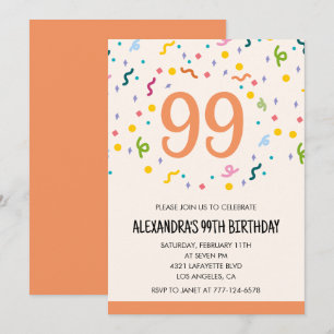 Einfache Einladungen zum 99. Geburtstag Confetti M