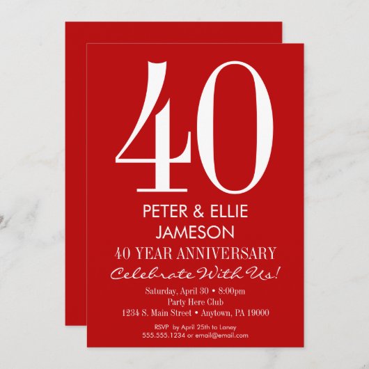 Einfache Einladungen zum Jubiläum in Rot und Weiß (Vorne/Hinten)
