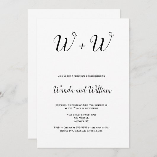 Einfache Einladungen zur Probe in Monogramm (Vorne/Hinten)