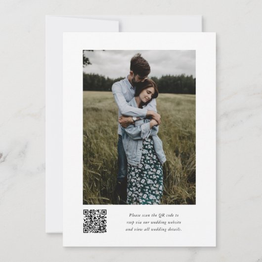 Einfache Einmalige Botanische QR-Foto-Hochzeit Einladung (Rückseite)