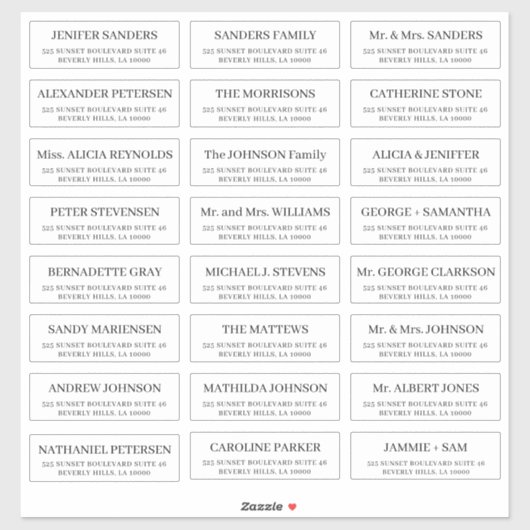 Einfache Einzelgäste Hochzeitsadressen-Etiketten Aufkleber (Blatt)