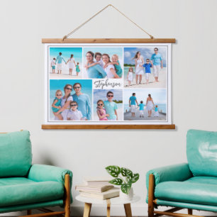 Einfache Einzigartigkeit 6 Name der Fotocollage Wandteppich Mit Holzrahmen