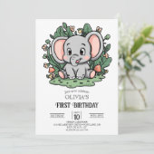 Einfache Elefant 1. Geburtstag digital Einladung (Stehend Vorderseite)