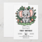 Einfache Elefant 1. Geburtstag digital Einladung (Vorne/Hinten)