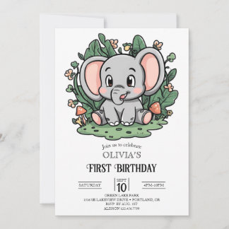 Einfache Elefant 1. Geburtstag digital Einladung