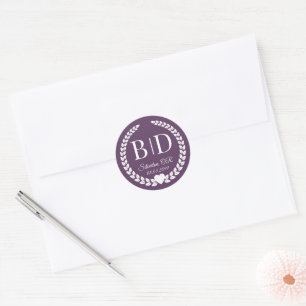 Einfache Eleganbrücke und Groom Monogram Runder Aufkleber