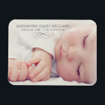 Einfache Elegance Baby Foto Geburtserklärung Magnet<br><div class="desc">Mit dieser einfachen und klassischen Geburtsankündigung kündigen Sie Ihr neues Foto oder Ihre neue Freundin stilvoll an. Das Foto ist in einem eleganten, grau gestrichenen Textüberlagerungsstück auf der Vorderseite dargestellt, und auf der Rückseite drei quadratische Fotos mit personalisiertem Text. Verwenden Sie die Funktion "Anpassen", um den Text zu bearbeiten und...</div>