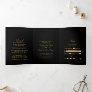 Einfache Elegance Black & Gold Wedding Suite Dreifach Gefaltete Einladung