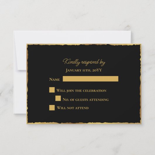 Einfache Elegance Black Luxe Gold Edge Wedding RSVP Karte (Vorderseite)