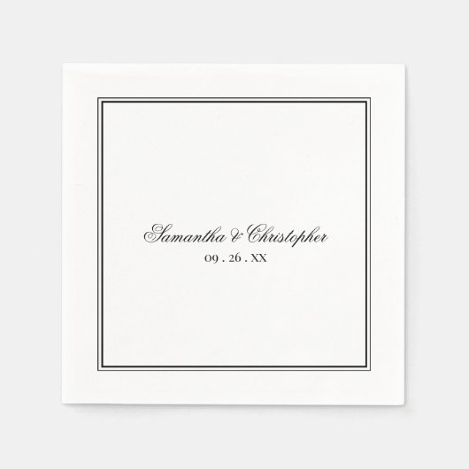 Einfache Elegance Black & White Script Hochzeit Serviette (Vorderseite)