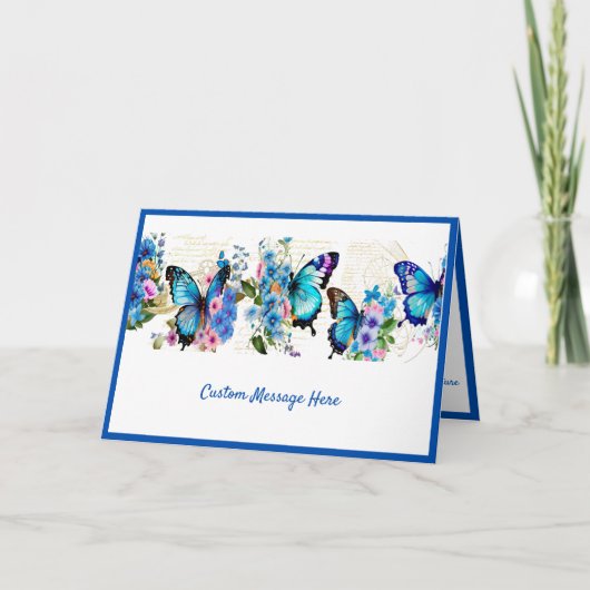 Einfache Elegance Blue Butterflies Blume anpassen Karte (Vorderseite)