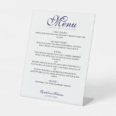 Einfache Elegance Blue & White Wedding Menu Sockelschild (Vorderseite)