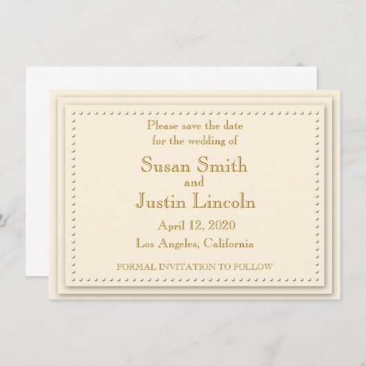 Einfache Elegance Cream Save the Date Karte (Vorne/Hinten)