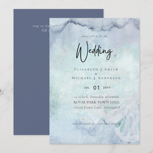 Einfache Elegance Dusty Blue Moderne Hochzeit (Vorne/Hinten)