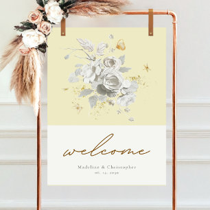 Einfache Elegance Gelbe Blumenhochzeit Begrüßung Poster