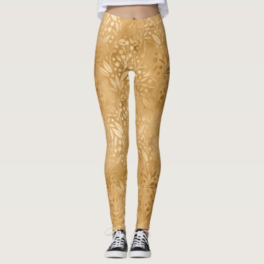 Einfache Elegance Gold Foliage Muster Stilvoll Leggings (Vorderseite)
