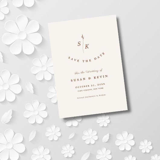 Einfache Elegance Leaf Monogram Chic Cream Wedding Save The Date