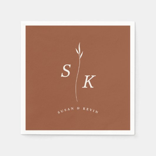 Einfache Elegance Leaf Monogram Chic Wedding Serviette (Vorderseite)