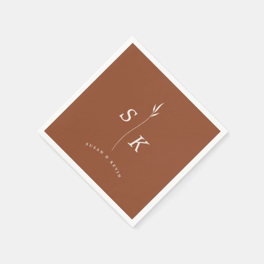 Einfache Elegance Leaf Monogram Chic Wedding Serviette (Ecke)