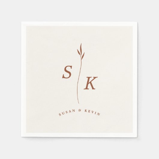 Einfache Elegance Leaf Monogram Chic Wedding Serviette (Vorderseite)