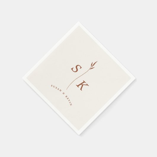 Einfache Elegance Leaf Monogram Chic Wedding Serviette (Ecke)