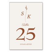 Einfache Elegance Leaf Monogram Chic Wedding Tischnummer (Rückseite)