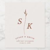 Einfache Elegance Leaf Monogram Chic Wedding Weinetikett (Einzelnes Label)