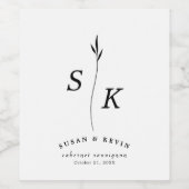 Einfache Elegance Leaf Monogram Chic Wedding Weinetikett (Einzelnes Label)