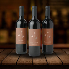 Einfache Elegance Leaf Monogram Chic Wedding Weinetikett