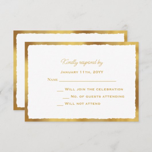 Einfache Elegance Luxe Gold Edge Wedding Response RSVP Karte (Vorne/Hinten)