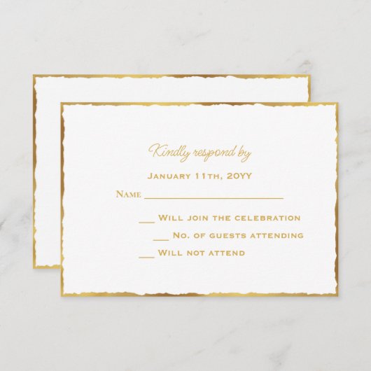 Einfache Elegance Luxe Gold Edge Wedding RSVP Card (Vorne/Hinten)