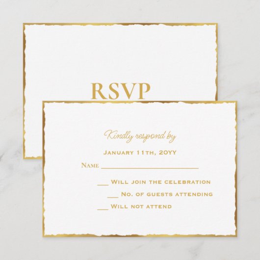 Einfache Elegance Luxe Gold Edge Wedding RSVP Card Karte (Vorne/Hinten)