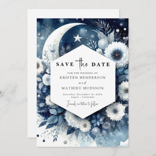 Einfache Elegance Moonlit Hochzeit Save The Date (Vorne/Hinten)