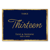 Einfache Elegance Navy Blue Gold Edge Custom Tischnummer (Rückseite)
