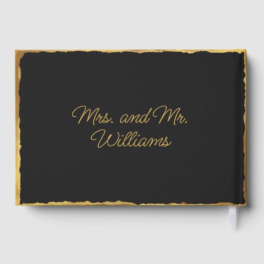 Einfache Elegance Personalisiert Black Gold Edge Gästebuch (Rückseite)