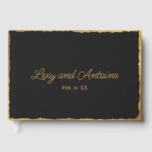 Einfache Elegance Personalisiert Black Gold Edge Gästebuch (Vorderseite)