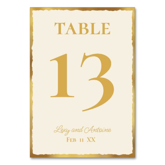 Einfache Elegance Personalisiert Ecru Gold Edge Tischnummer (Rückseite)