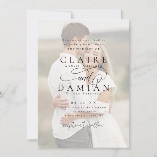 Einfache Elegance Romantische Hochzeit im Script-F Einladung (Vorderseite)