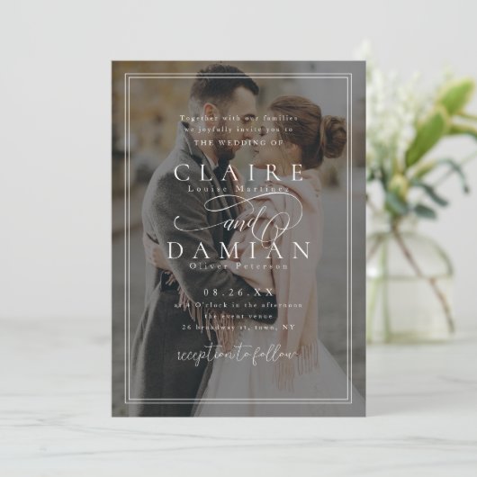 Einfache Elegance Romantische Hochzeit im Script-F Einladung (Stehend Vorderseite)