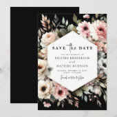 Einfache Elegance Rosa Blumenhochzeit Save The Date (Vorne/Hinten)
