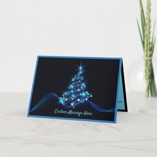 Einfache Elegance Schwarz & Blau Weihnachtsbaum Li Karte (Vorderseite)