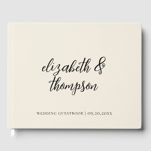 Einfache Elegance Script Cream Wedding Gästebuch (Vorderseite)