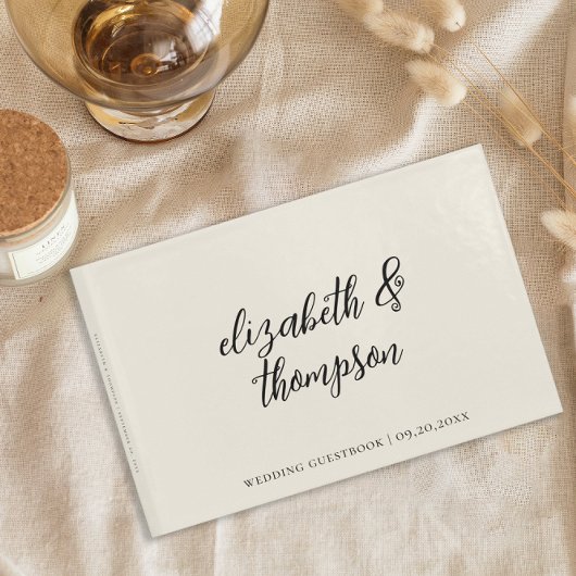 Einfache Elegance Script Cream Wedding Gästebuch