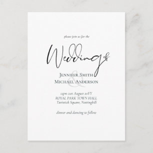 Einfache Elegance Script Moderne Budget Hochzeit Postkarte