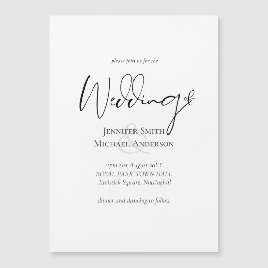 Einfache Elegance Script Moderne Hochzeit Magnetkarte (Vorderseite)