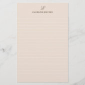 Einfache Elegance Tan Brown Monogram Lined Briefpapier (Vorderseite)